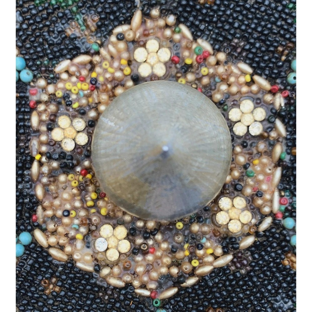 Vintage Beaded Tramp Art Bowl – Jeweled Mosaic, Spindle Handle, 1920s-1950s - Picture 14 of 16